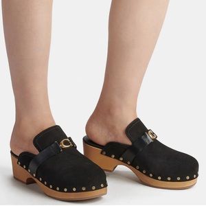 Coach Black Suede Clogs